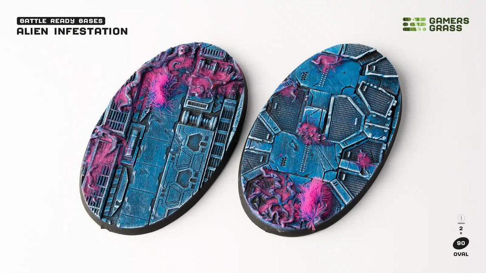 Gamers Grass Battle Ready Bases - Alien Infestation - Oval 90mm (x2)