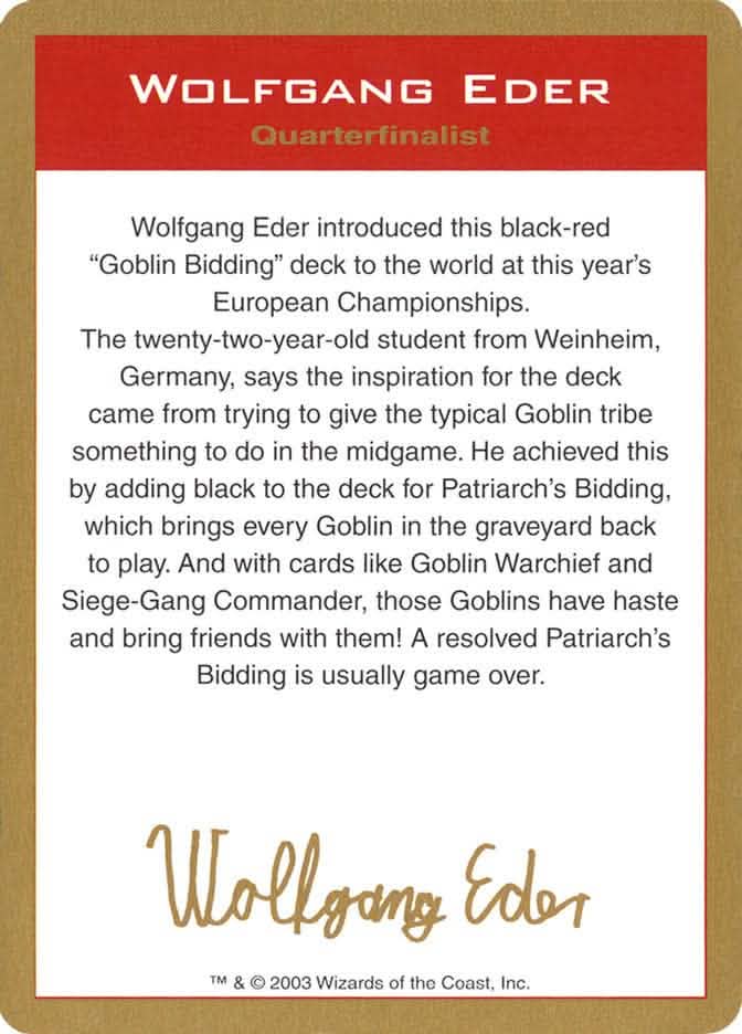 Wolfgang Eder Bio [World Championship Decks 2003]