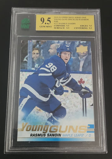 2019-20 Upper Deck Series 1 Young Guns Speckled Rainbow Foil #222 Rookie Rc Rasmus Sandin Mnt 9.5