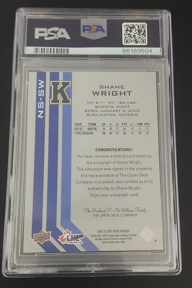 2021-22 Upper Deck Chl Sp Game Used New Style Ns-Sw Auto Shane Wright Psa 10