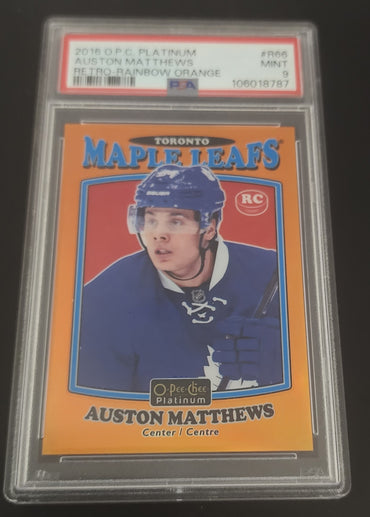 2016-17 Upper Deck O-Pee-Chee Platinum Retro Rookie Orange Rainbow R-66 Rookie Rc Auston Matthews Psa 9