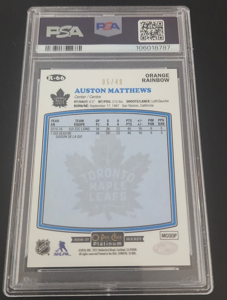 2016-17 Upper Deck O-Pee-Chee Platinum Retro Rookie Orange Rainbow R-66 Rookie Rc Auston Matthews Psa 9