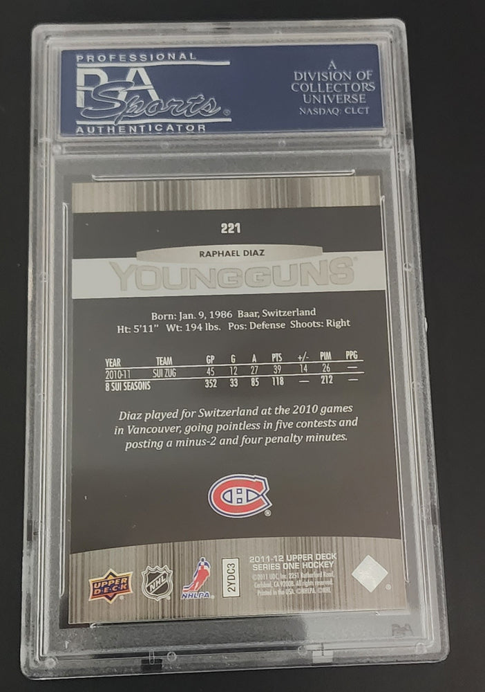 2011-12 Upper Deck Series 1 Young Guns #221 Rookie Rc Raphael Diaz Psa 10