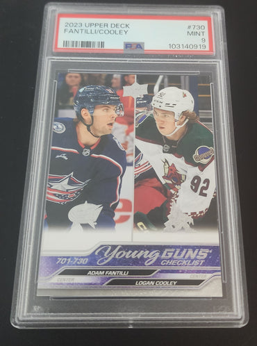 2023-24 Upper Deck Extended Young Guns Checklist #730 Rookie Rc Adxam Fantilli Logan Cooley Psa 9