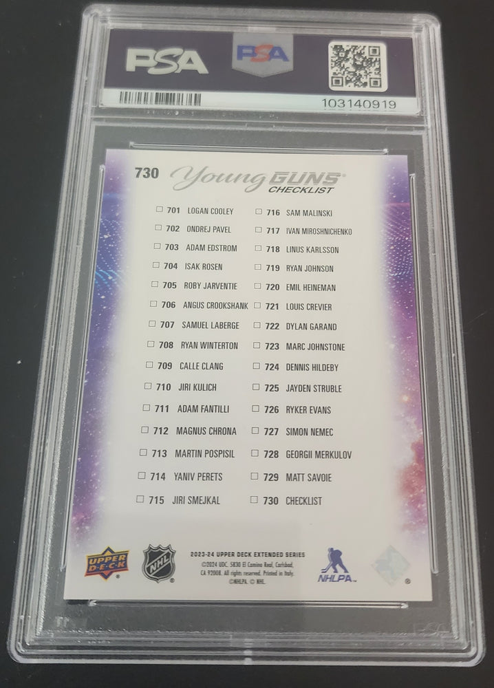 2023-24 Upper Deck Extended Young Guns Checklist #730 Rookie Rc Adxam Fantilli Logan Cooley Psa 9