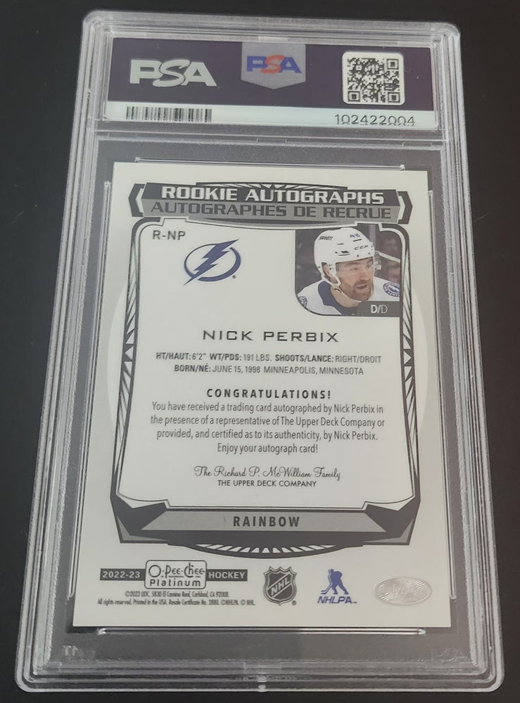 2022-23 Upper Deck O-Pee-Chee Platinum Rookie Autographs R-Np Rookie Rc Auto Nick Perbix Psa 9