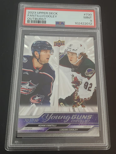 2023-24 Upper Deck Extended Young Guns Checklist Outburst #730 Rookie Rc Adam Fantilli Logan Cooley Psa 9