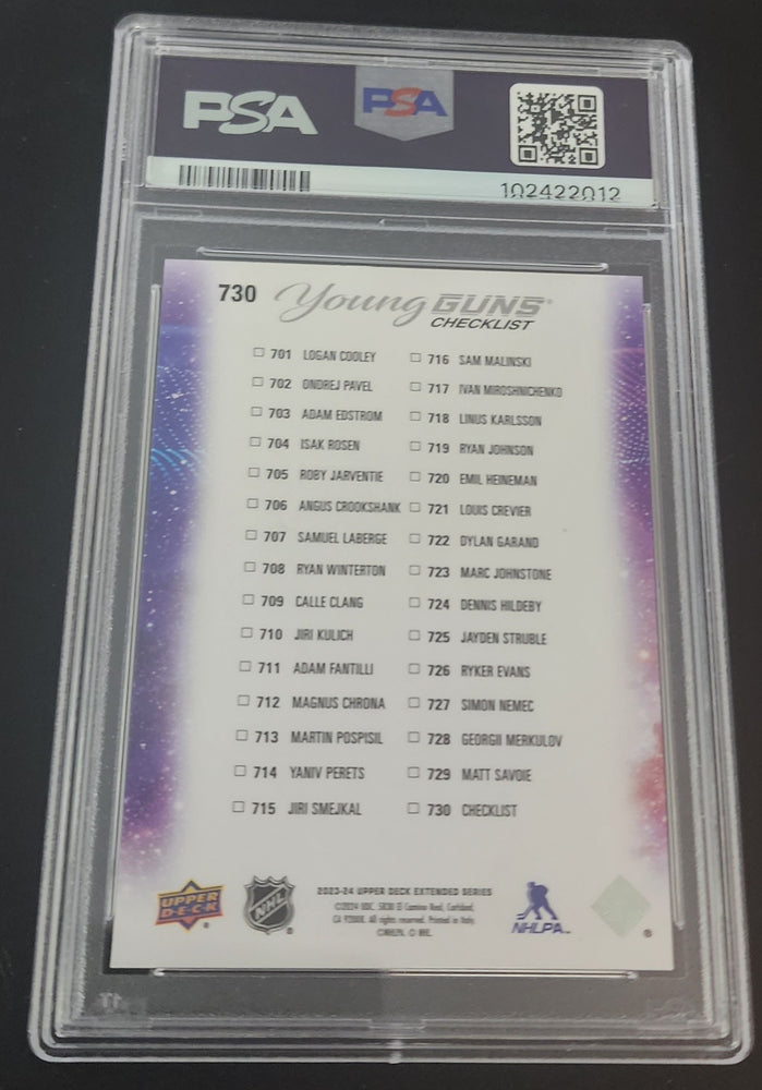 2023-24 Upper Deck Extended Young Guns Checklist Outburst #730 Rookie Rc Adam Fantilli Logan Cooley Psa 9