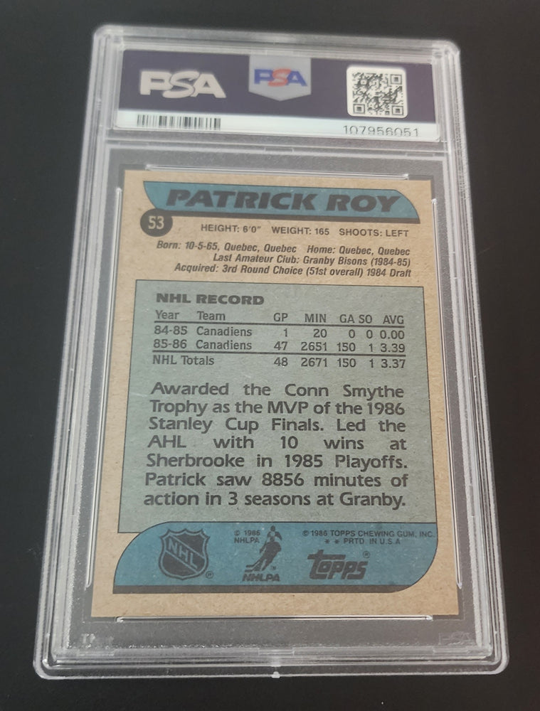 1986 Topps #53 Rookie Rc Patrick Roy Psa 8