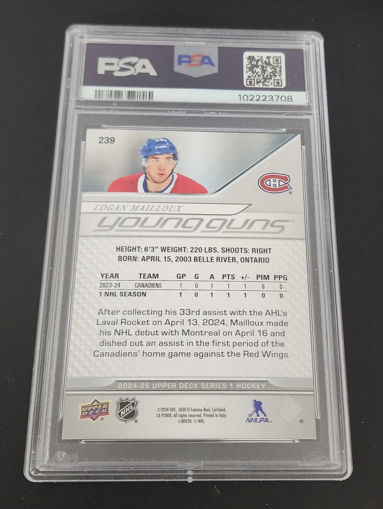 2024-25 Upper Deck Series 1 Young Guns #239 Rookie Rc Logan Mailloux Psa 9