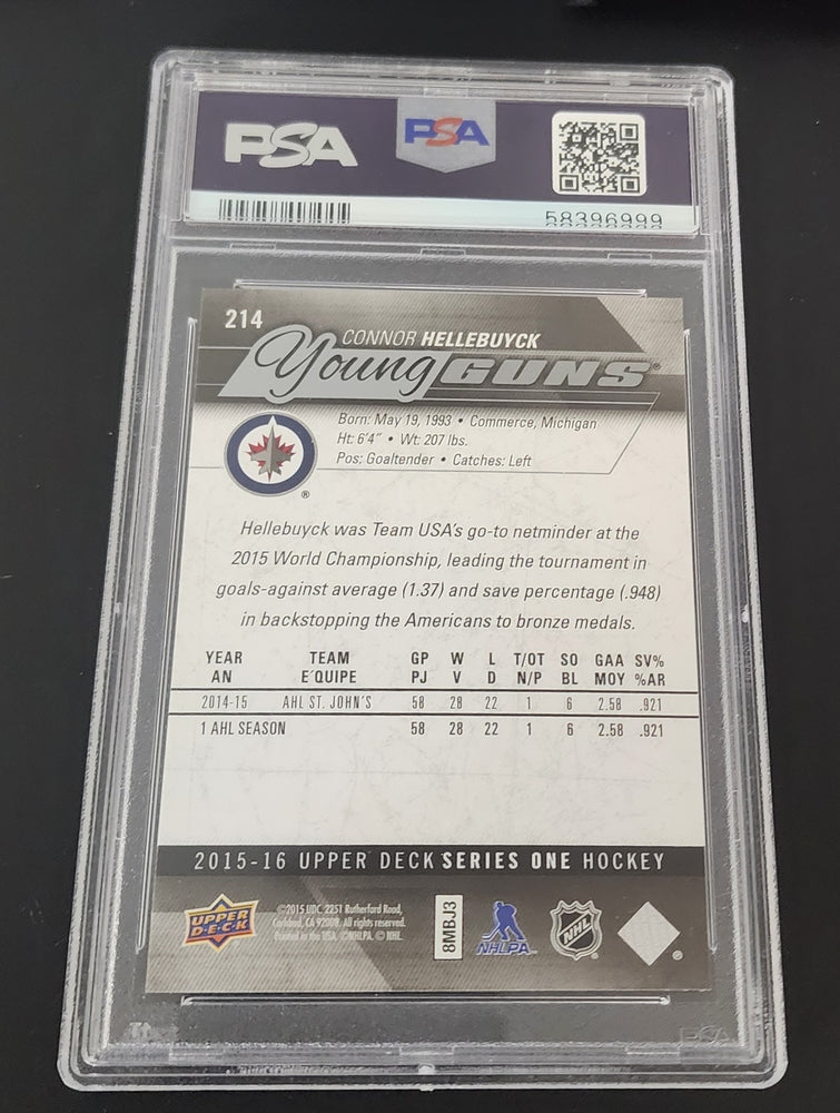 2015-16 Upper Deck Series 1 Young Guns #214 Rookie Rc Connor Hellebuyck Psa 9