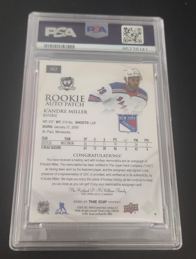 2020-21 Upper Deck The Cup Rookie Auto Patch #182 Rookie Rc Auto K'Andre Miller /24 Psa 9