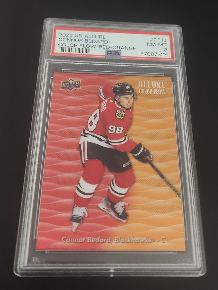 2023-24 Upper Deck Allure Red-Orange Color Flow Cf-16 Rookie Rc Connor Bedard Psa 8