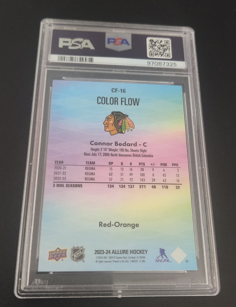 2023-24 Upper Deck Allure Red-Orange Color Flow Cf-16 Rookie Rc Connor Bedard Psa 8