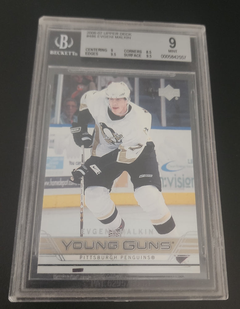 2006-07 Upper Deck Series 2 Young Guns #486 Rookie Rc Evgeni Malkin Beckett 9