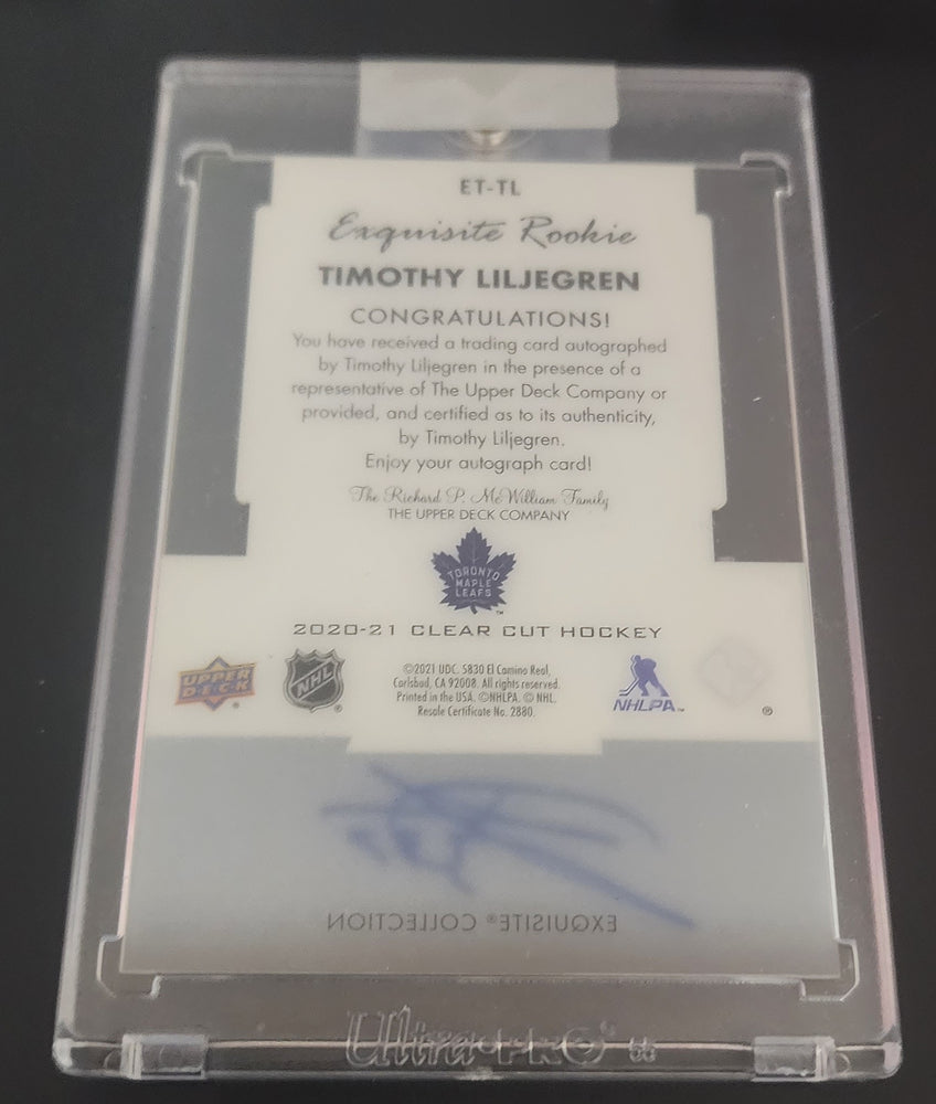 2020-21 Upper Deck Clear Cut Hockey Exquisite Rookie Et-Tl Rookie Rc Auto Timothy Liljegren /49