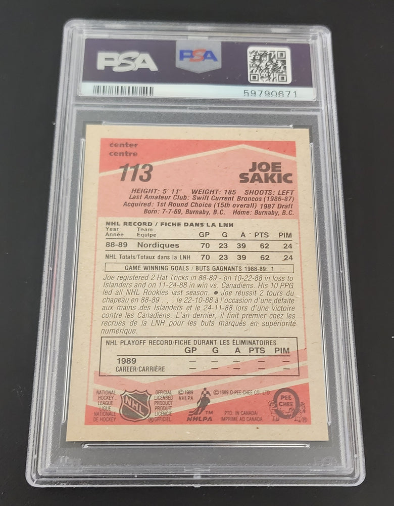 1989 O-Pee-Chee #113 Rookie Rc Joe Sakic Psa 9