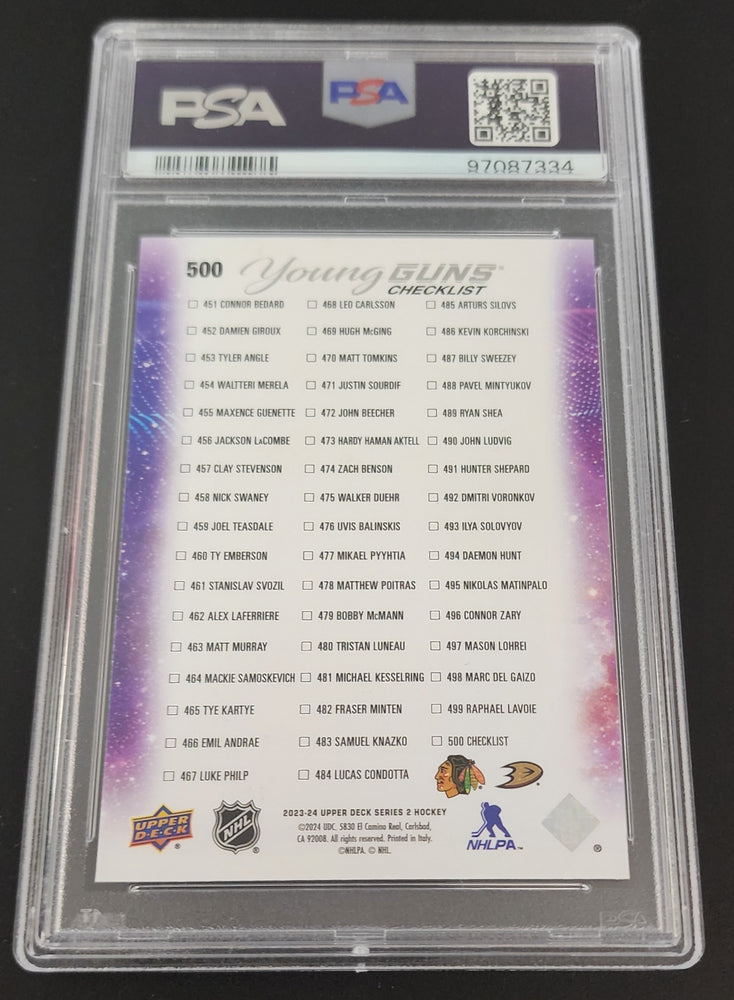 2023-24 Upper Deck Series 2 Young Guns Checklist #500 Rookie Rc Connor Bedard Leo Carlsson Psa 9