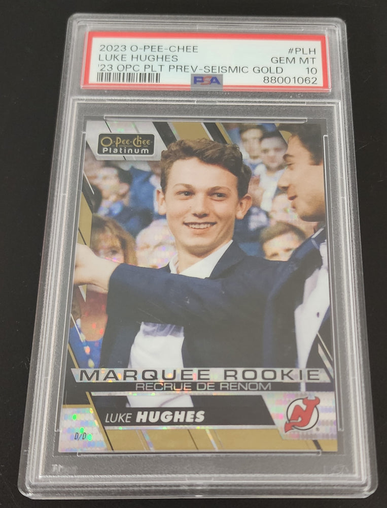 2023-24 Upper Deck O-Pee-Chee Platinum Marquee Rookie Seismic Gold Preview Rookie Rc Luke Hughes Psa 10