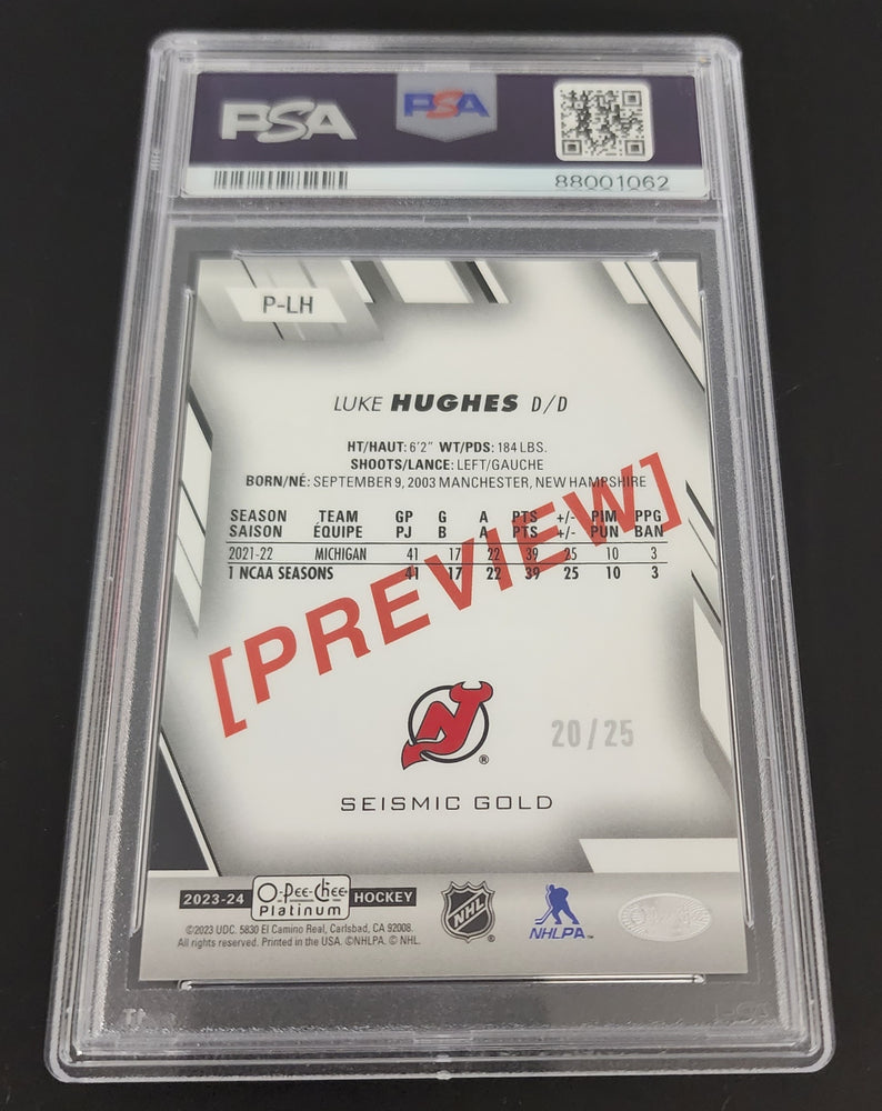 2023-24 Upper Deck O-Pee-Chee Platinum Marquee Rookie Seismic Gold Preview Rookie Rc Luke Hughes Psa 10