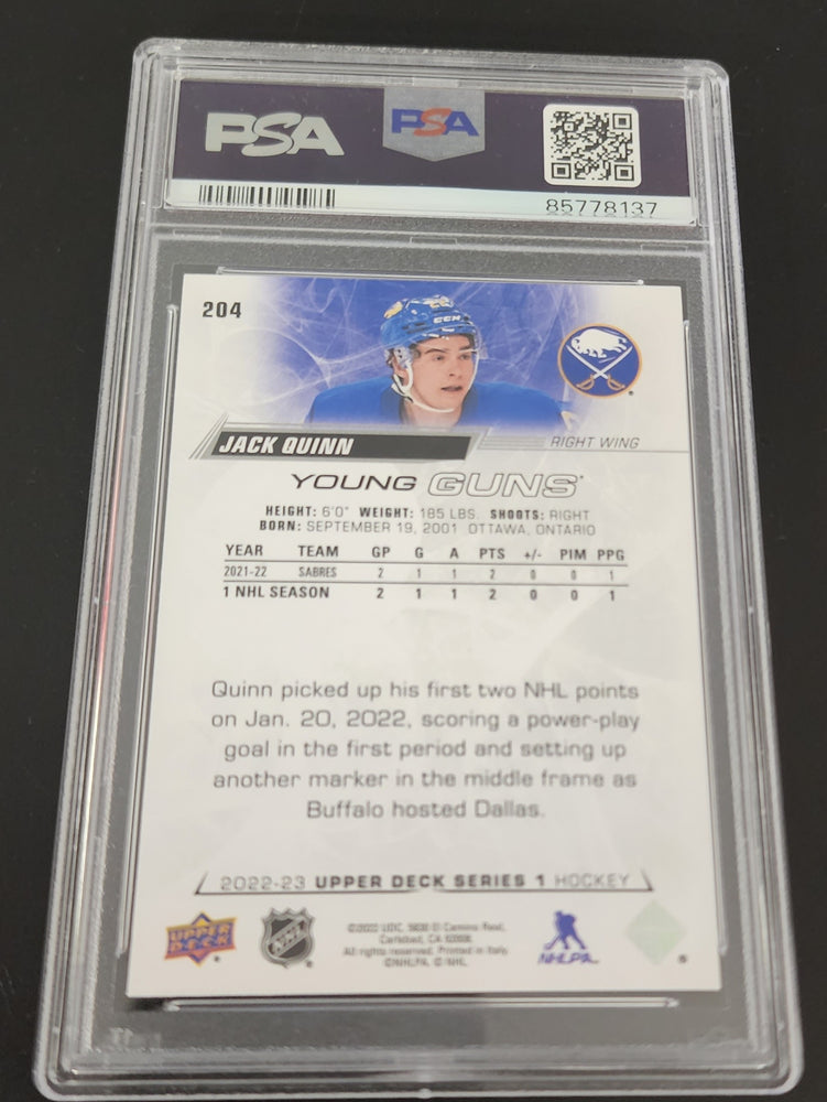 2022-23 Upper Deck Series 1 Young Guns #204 Rookie Rc Jack Quinn Psa 9