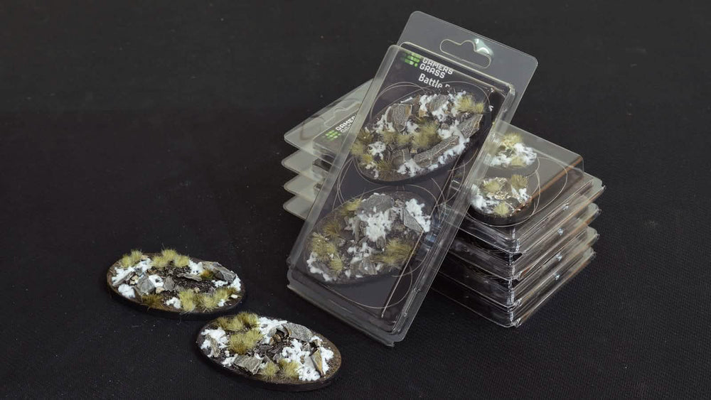 Gamers Grass Battle Ready Bases - Winter - Oval 90mm (x2)