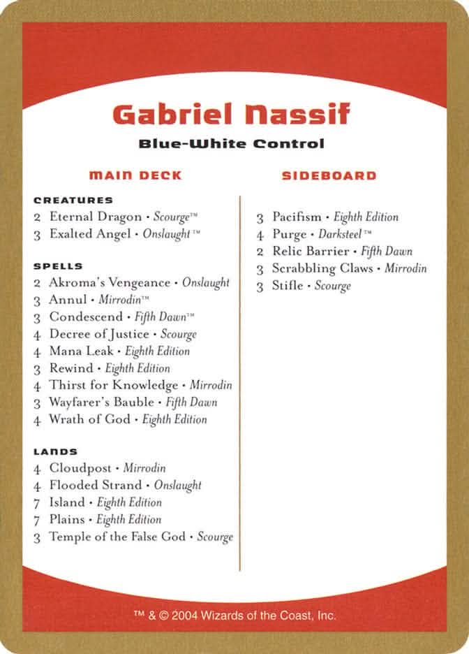 Gabriel Nassif Decklist [World Championship Decks 2004]