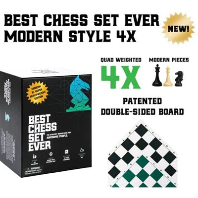 Best Chess Set Ever XL: Modern Style 4x (Black and Green Reversible)