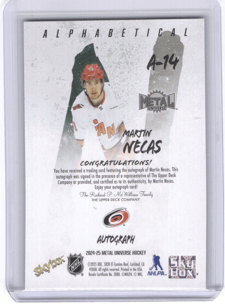 2024-25 Skybox Metal Universe Hockey Alphabetical #A-14 Auto Martin Necas