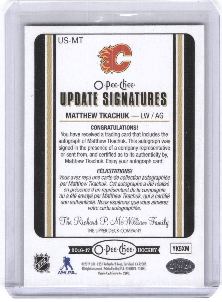 2016-17 O-Pee-Chee Update Signatures #Us-Mt Rookie Rc Auto Matthew Tkachuk