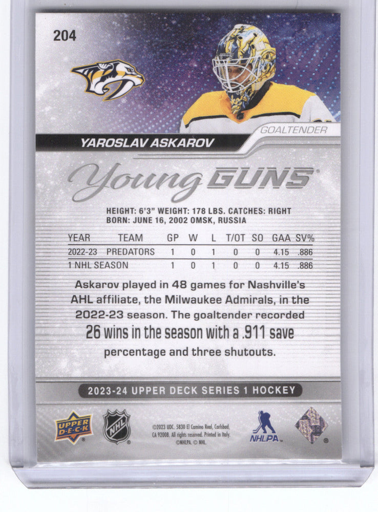 2023-24 Upper Deck Series 1 Young Guns #204 Rookie Rc Yaroslav Askarov