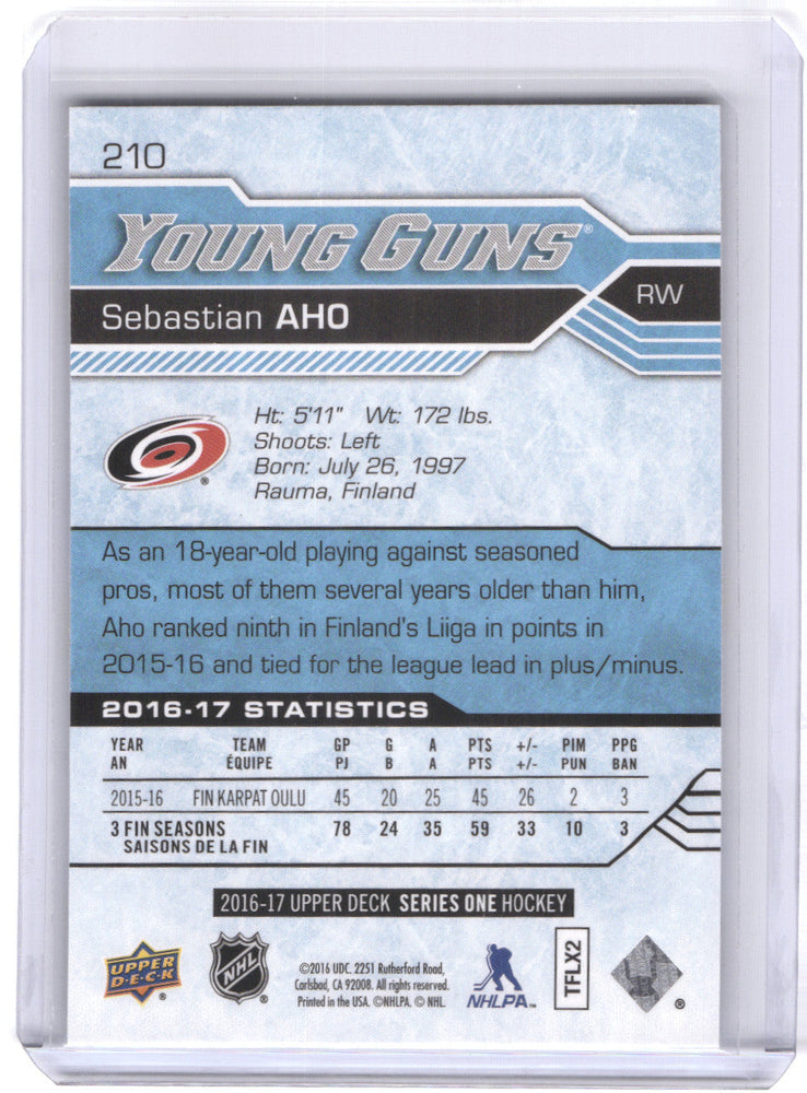 2016-17 Upper Deck Series 1 Young Guns #210 Rookie Rc Sebastian Aho