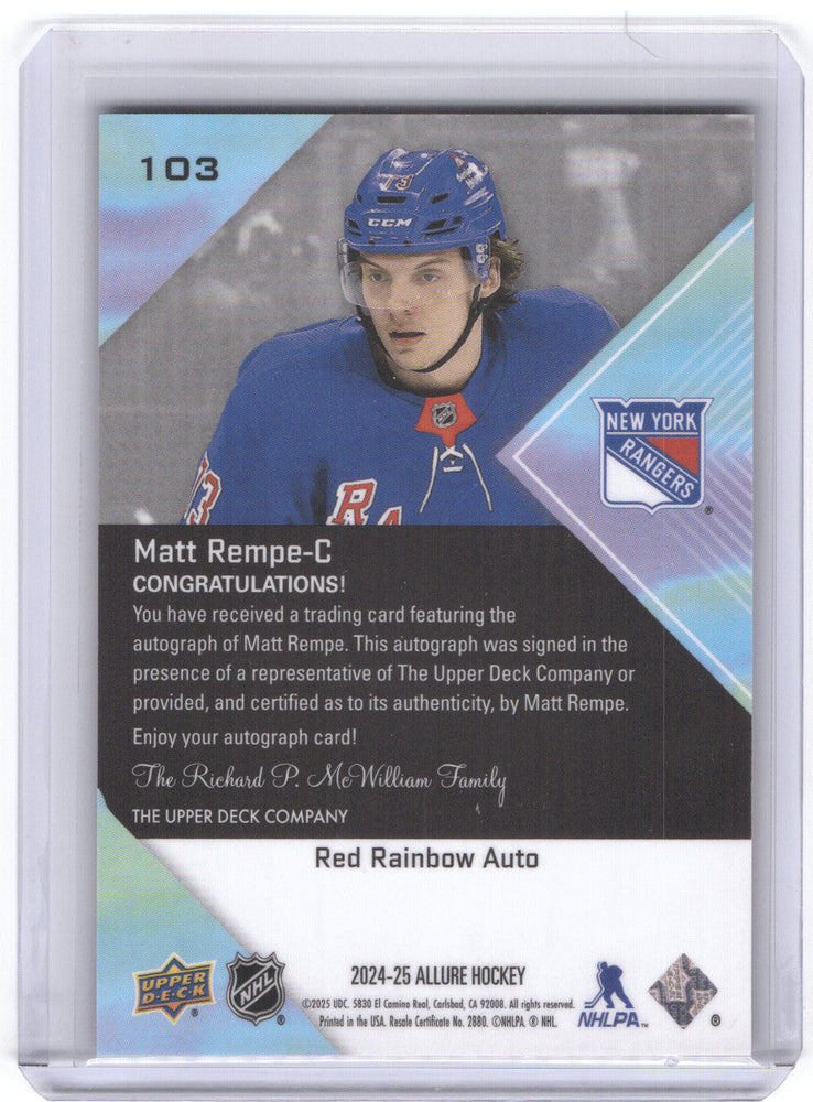 2024-25 Upper Deck Allure Red Rainbow #103 Rookie Rc Auto Matt Rempe