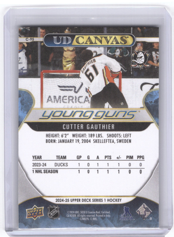2024-25 Upper Deck Series 1 Young Guns Canvas #C-95 Rookie Rc Cutter Gauthier