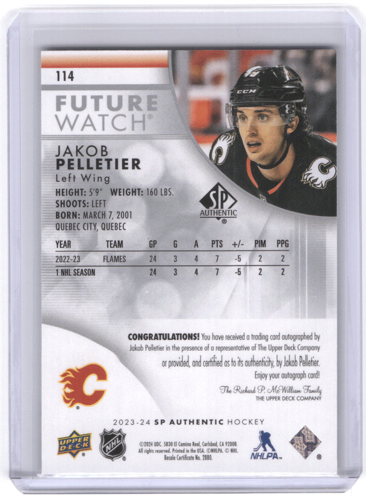 2023-24 Upper Deck Sp Authentic Future Watch #114 Rookie Rc Auto Jakob Pelletier /999