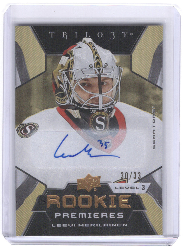 2023-24 Upper Deck Trilogy Gold Rookie Premiers #205 Rookie Rc Auto Leevi Merilainen /33