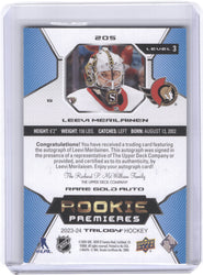 2023-24 Upper Deck Trilogy Gold Rookie Premiers #205 Rookie Rc Auto Leevi Merilainen /33