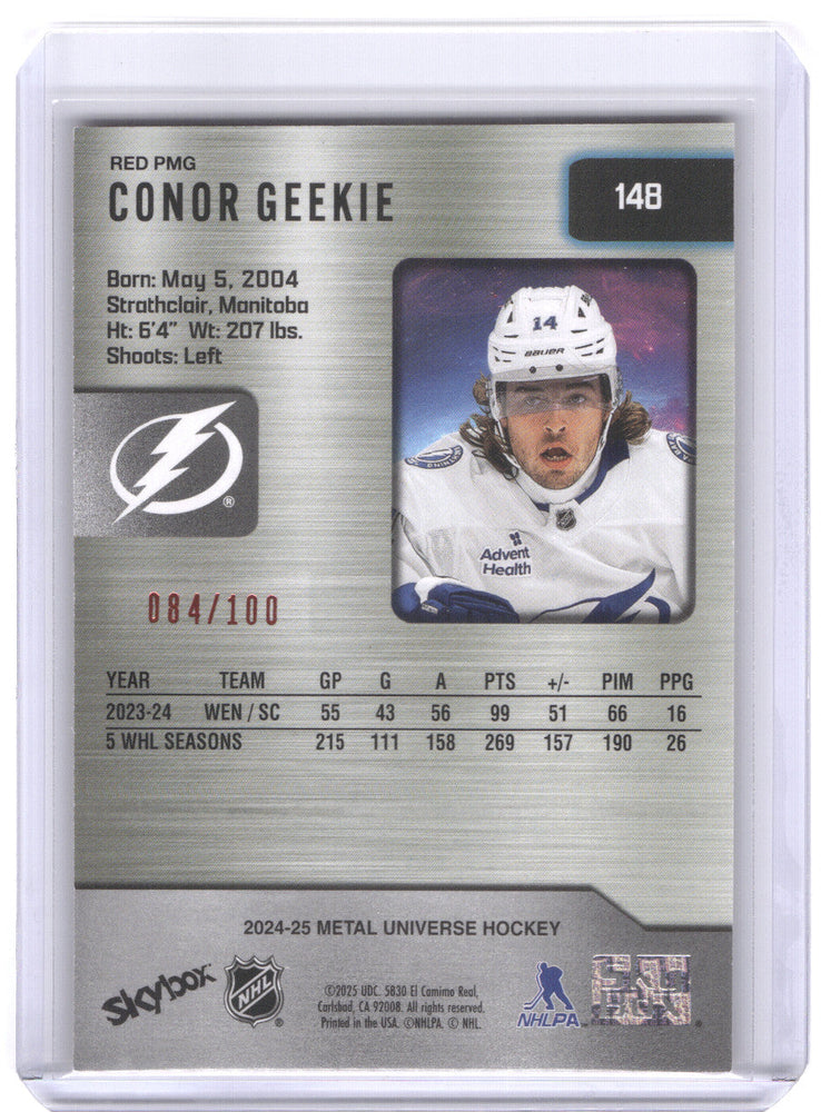 2024-25 Skybox Metal Universe Pmg Red #148 Rookie Rc Connor Geekie /100