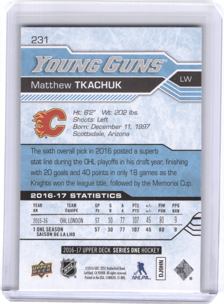 2016-17 Upper Deck Series 1 Young Guns #231 Rookie Rc Matthew Tkachuk