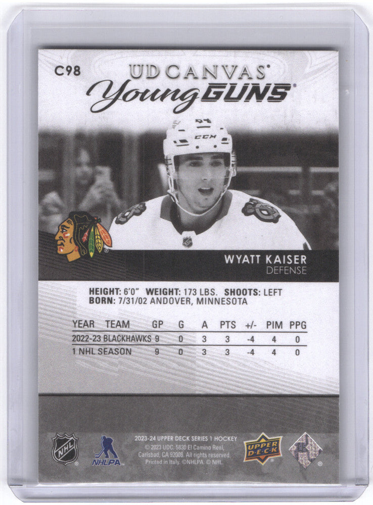 2023-24 Upper Deck Series 1 Young Guns Canvas Black #C98 Rookie Rc Wyatt Kaiser