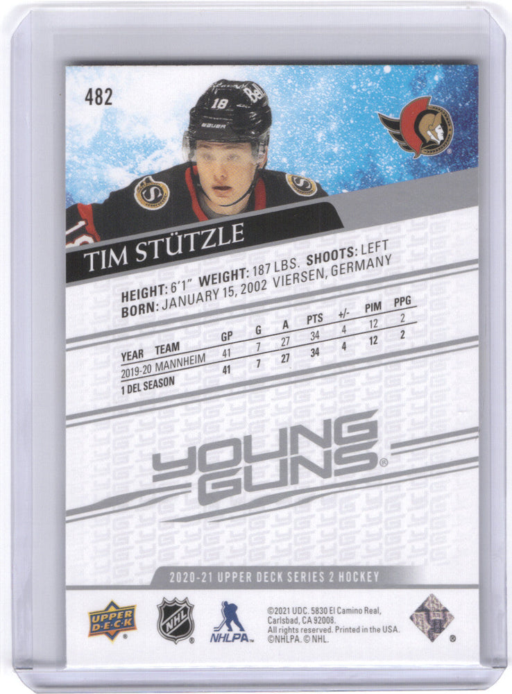 2020-21 Upper Deck Series 2 Young Guns #482 Rookie Rc Tim Stutzle