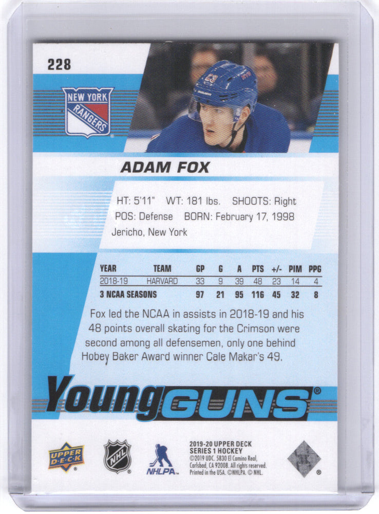 2019-21 Upper Deck Series 1 Young Guns #228 Rookie Rc Adam Fox