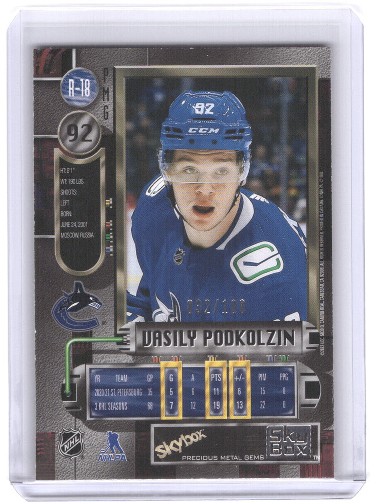 2021-22 Skybox Metal Universe Retro Precious Metal Gems Pmg #R-18 Rookie Rc Vasily Podkolzin /100