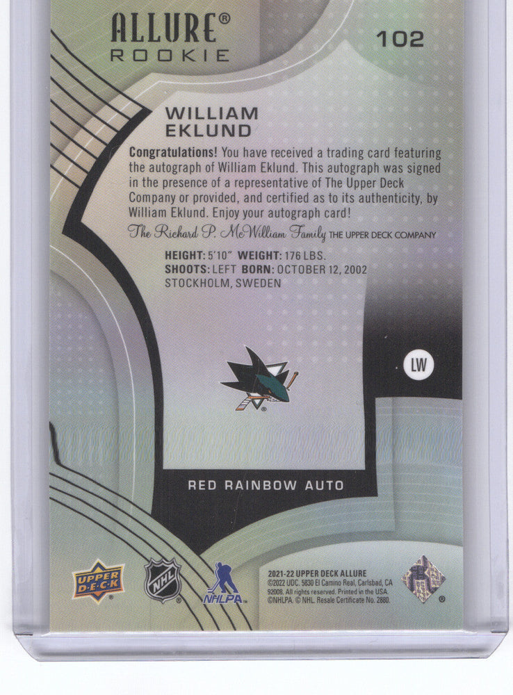 2021-22 Upper Deck Allure Red Rainbow #102 Rookie Rc Auto William Eklund