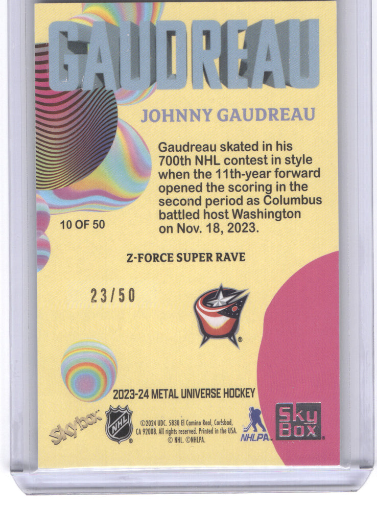 2023-24 Skybox Metal Universe Z-Force Super Wave 10Of50 Johnny Gaudreau /50