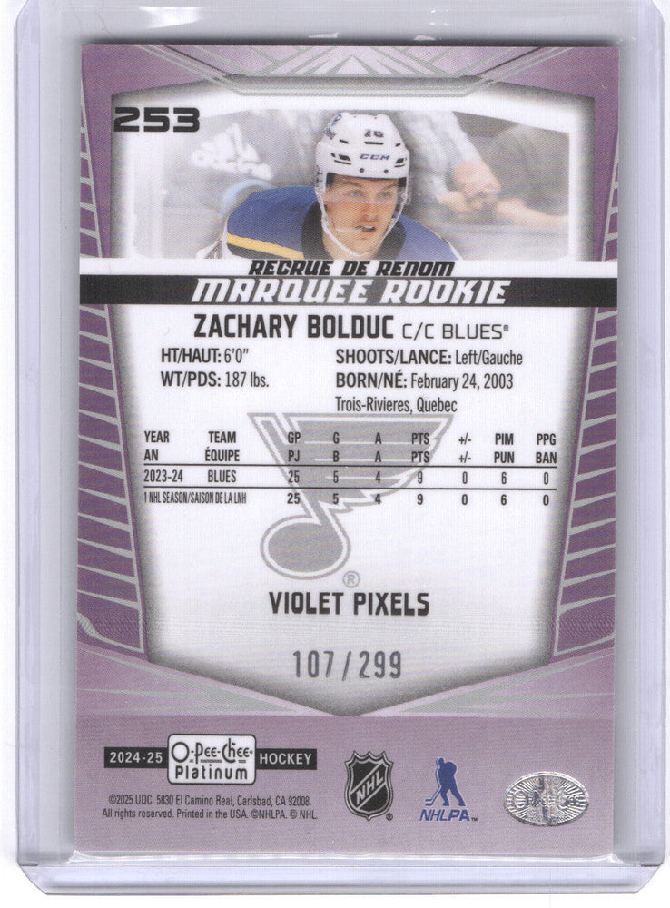 2024-25 Upper Deck O-Pee-Chee Platinum Marquee Rookies #253 Rookie Rc Zachary Bolduc /299