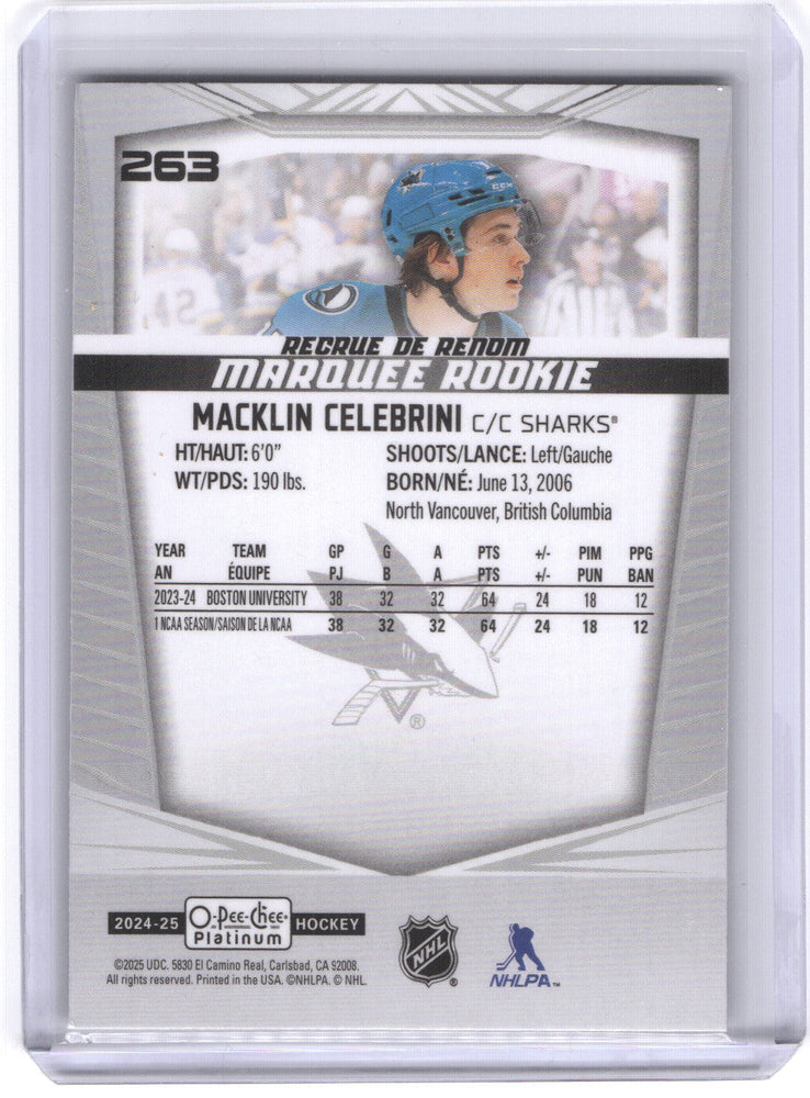 2024-25 Upper Deck O-Pee-Chee Platinum Marquee Rookies #263 Rookie Rc Macklin Celebrini