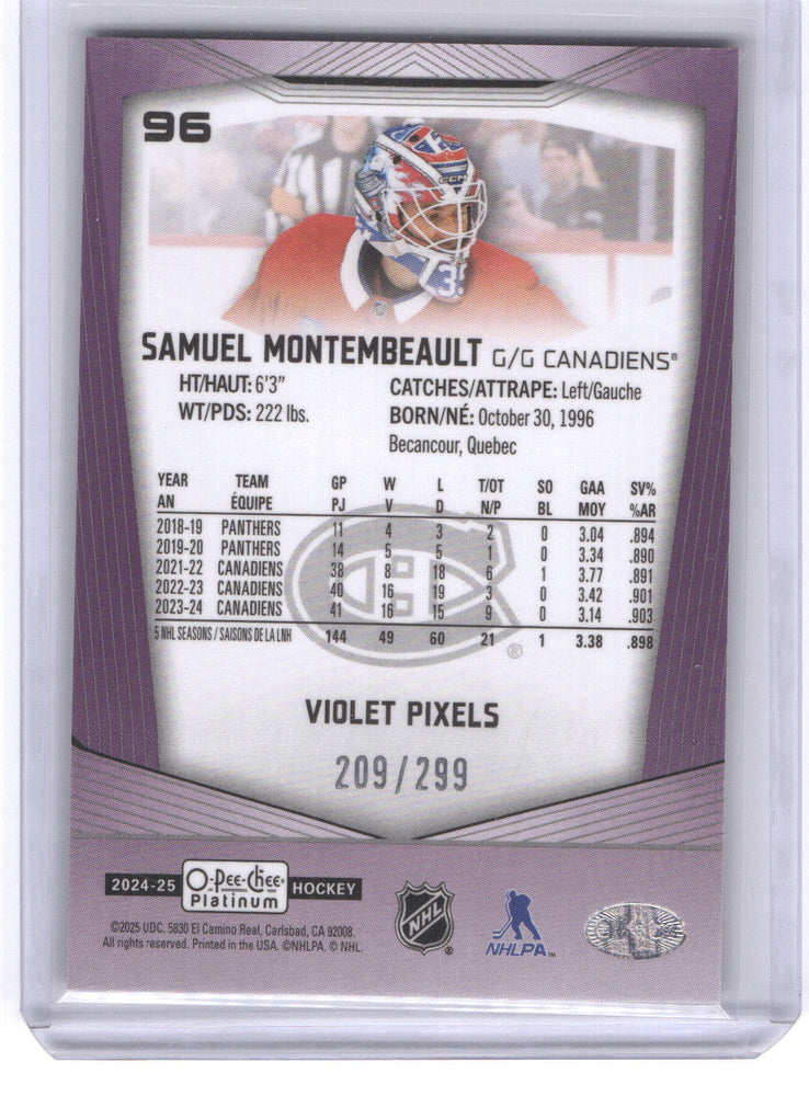2024-25 Upper Deck O-Pee-Chee Platinum Violet Pixels #96 Samuel Montembeault /299