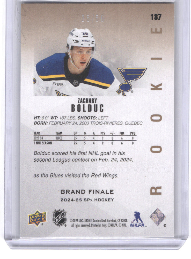 2024-25 Upper Deck Spx Grand Finale #137 Rookie Rc Zachary Bolduc /50