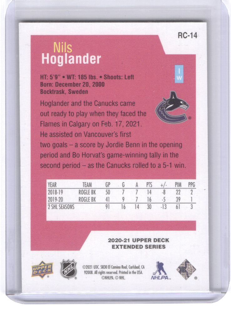 2020-21 Upper Deck Extended Rookie Class Rc-14 Rookie Rc Nils Hoglander /75
